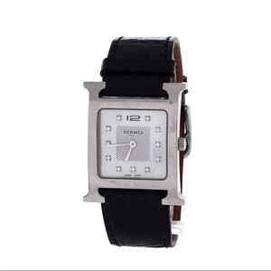 Hermès Heure H Quartz Watch Stainless Steel and Alligator with Diamond Markers